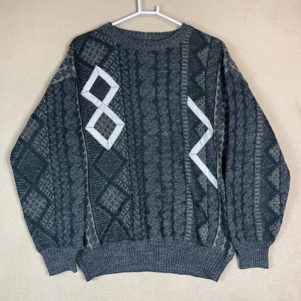 Vintage Pimet Maglieria Italy Knit Sweater Abstract Pattern Gray Mens XL‎